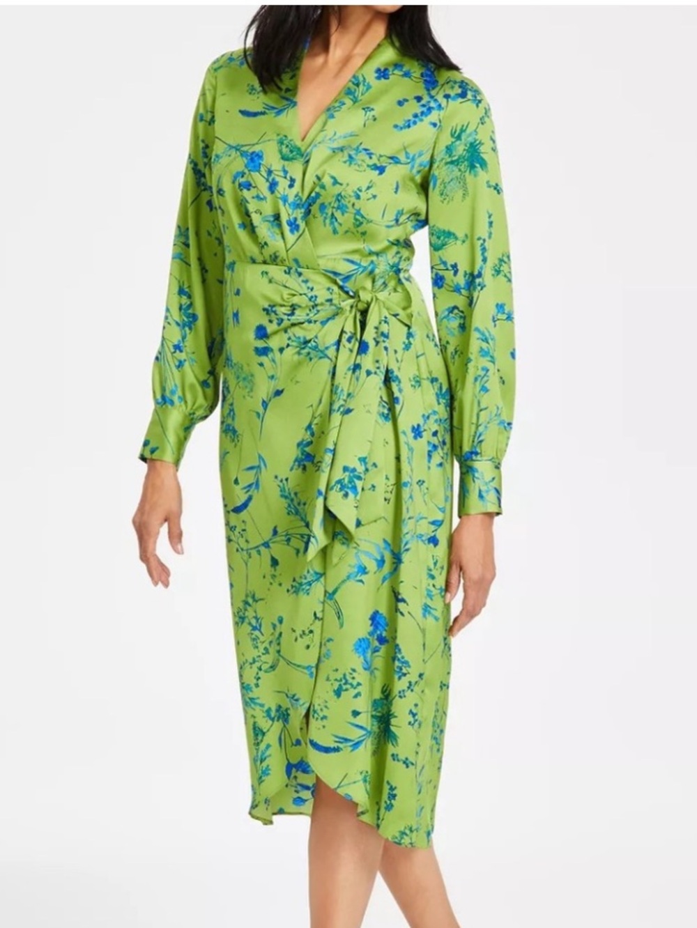 I.N.C. International Concepts Printed Satin Midi Wrap Dress  S